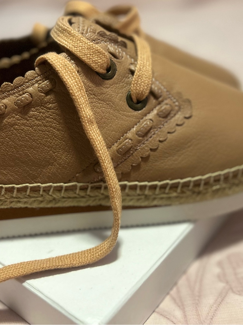See By Chloe Tan Leather Espadrille Sneaker - Scalloped Trim New in box - Picture 5 of 11